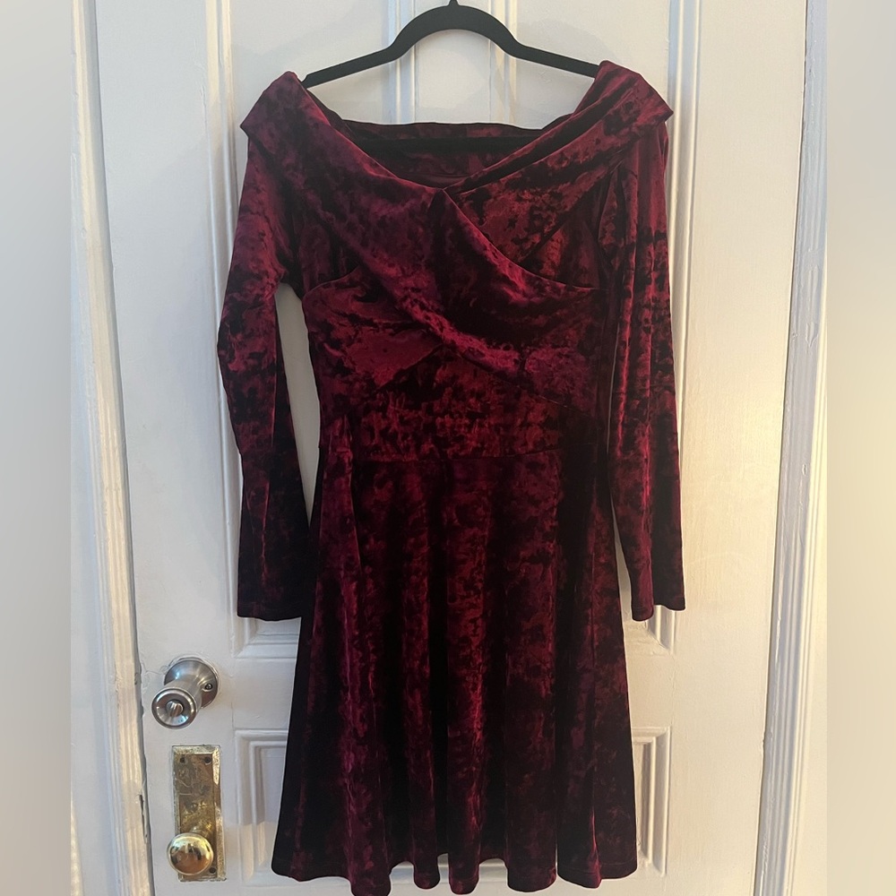 Red Velvet Off-Shoulder Dress - witchy whimsigoth